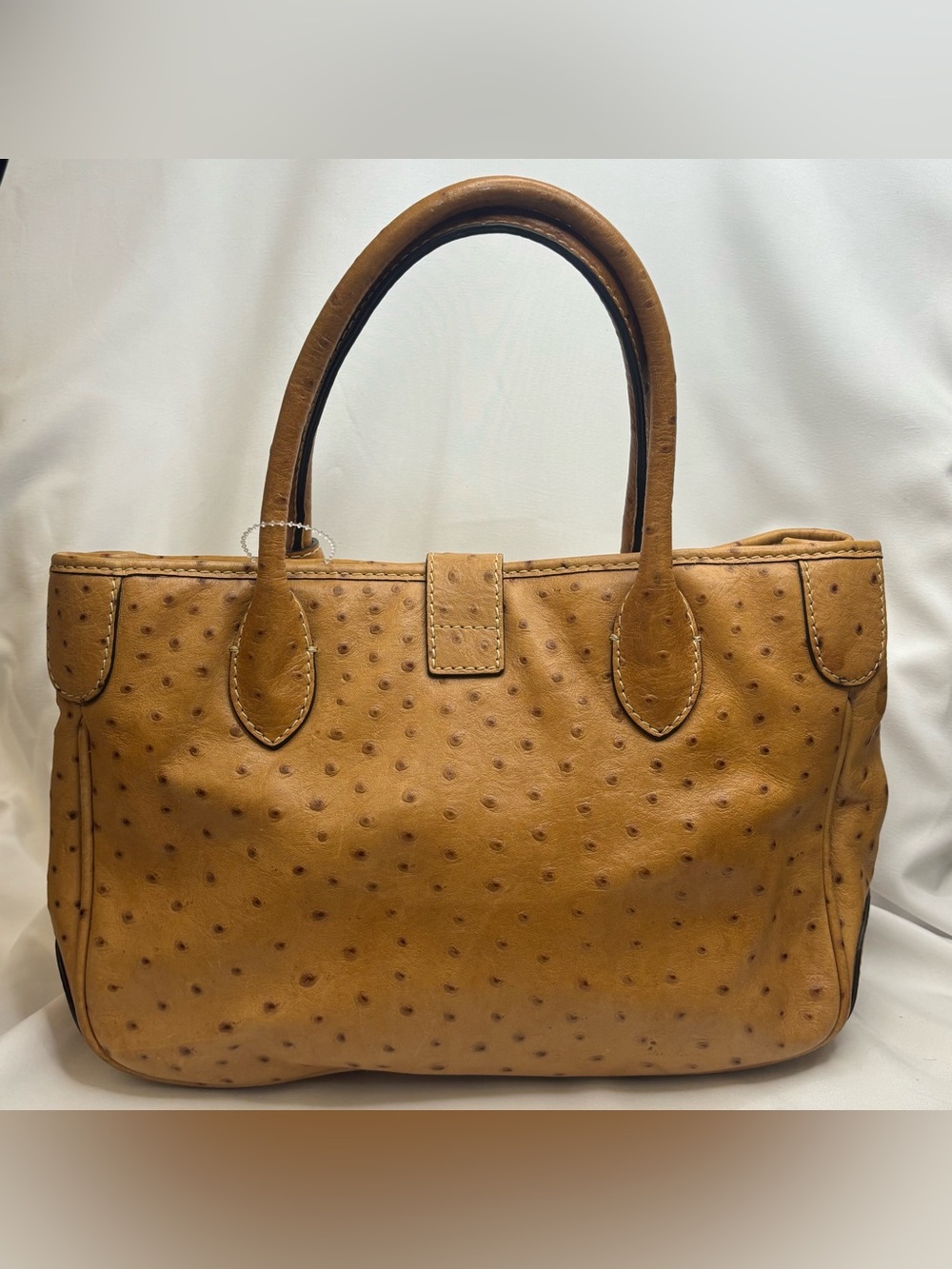 Vintage Dooney & Bourke Ostrich Embossed Leather Satchel Tan w/ Duck Charm - Picture 2 of 14
